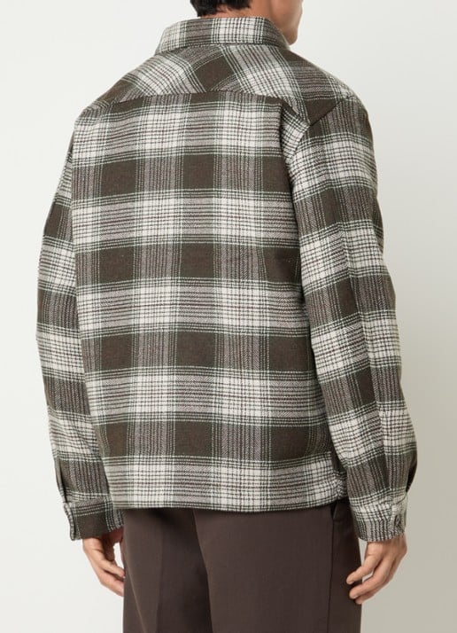 Selected Ole overshirt in wolblend met ruitdessin - achterkant 2 mosgroen