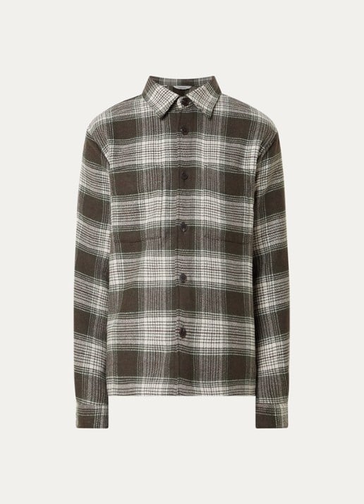 Selected Ole overshirt in wolblend met ruitdessin - voorkant 3 mosgroen