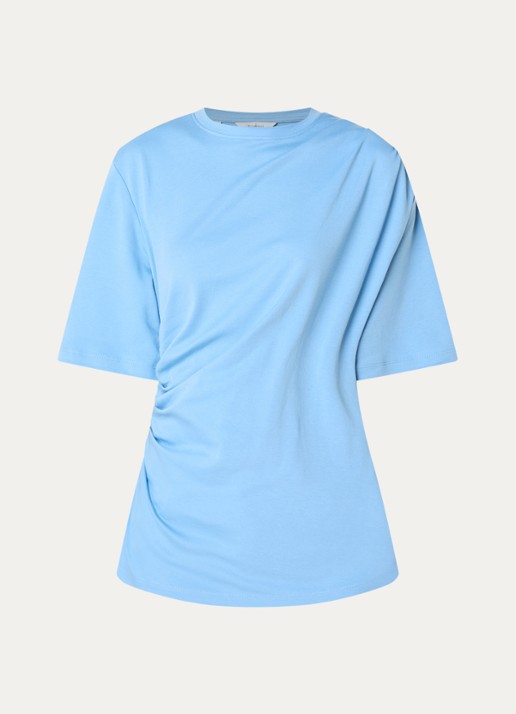 Selected Oline T-shirt met plooidetail en asymmetrische zoom - voorkant 2 lichtblauw