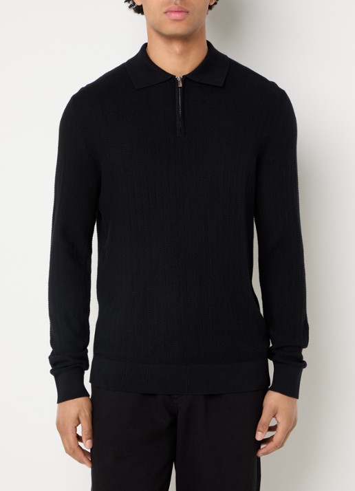 Selected Ran regular fit polo met halve rits - detail 4 zwart