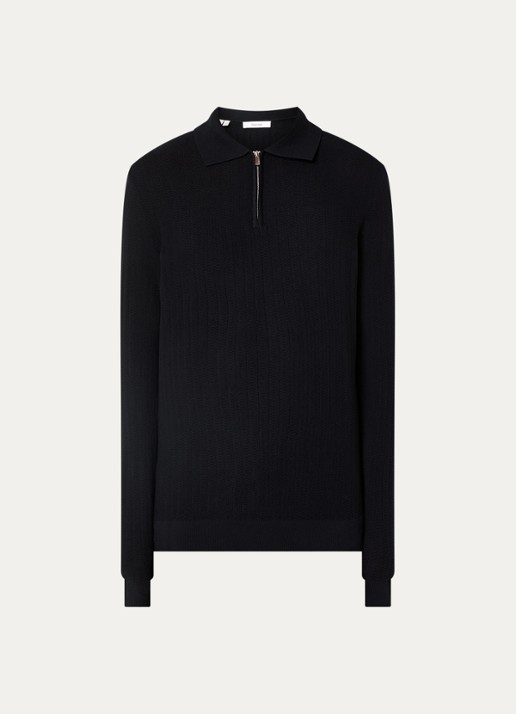 Selected Ran regular fit polo met halve rits - voorkant 2 zwart