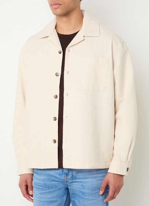 Selected Ray regular fit overshirt met borstzak - detail 4 creme