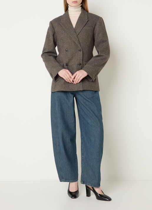 Selected Reeda getailleerde blazer in wolblend met klepzakken - voorkant 3 bruin