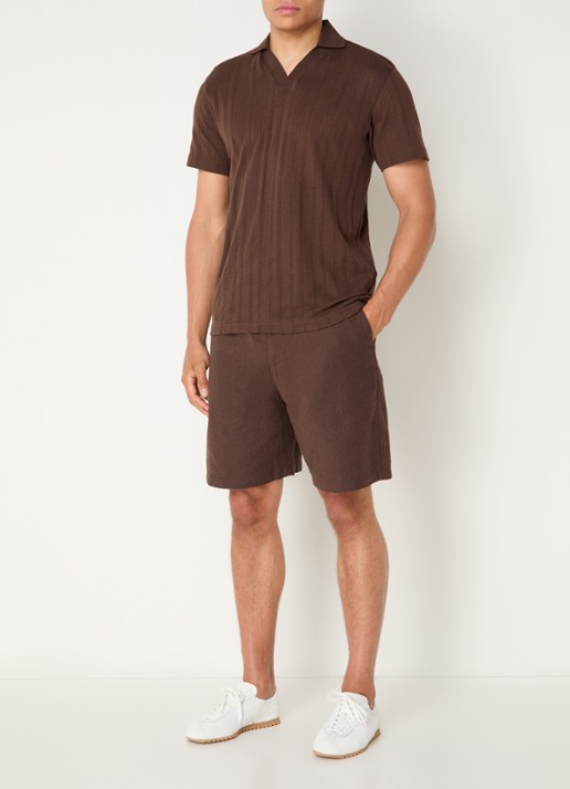 Selected Reg-Harvey loose fit korte broek in linnenblend - voorkant 2 bruin