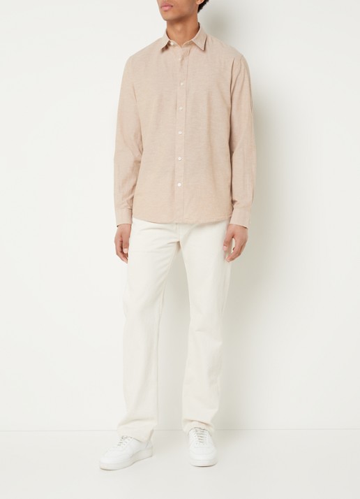 Selected Regnew regular fit overhemd in linnenblend - voorkant 4 beige