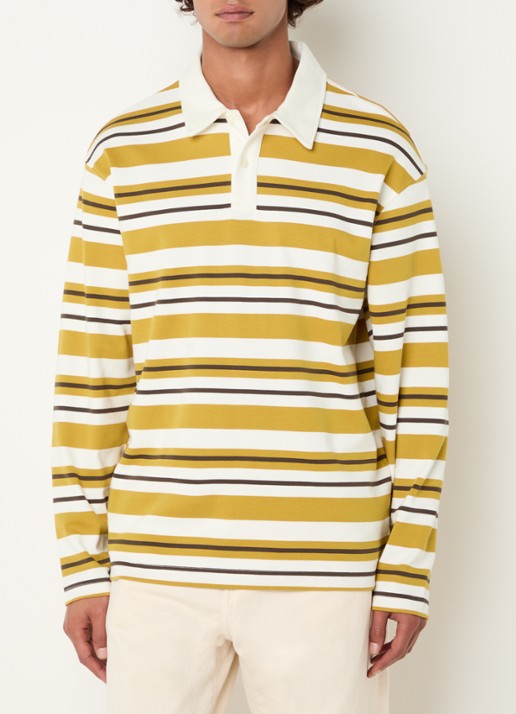 Selected Reguar fit polo met streepprint - detail 4 okergeel