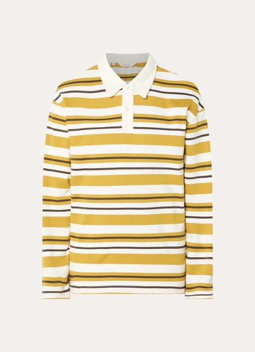 Selected Reguar fit polo met streepprint - voorkant 2 okergeel