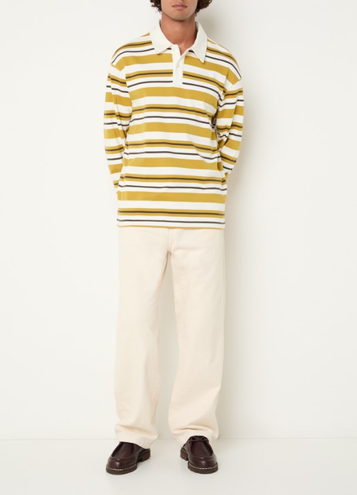 Selected Reguar fit polo met streepprint - voorkant 3 okergeel