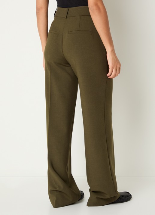Selected Rita high waist straight fit pantalon met steekzakken - achterkant mosgroen