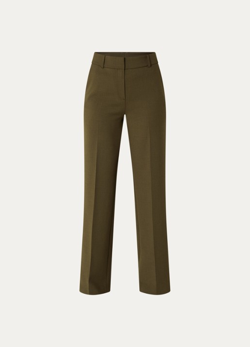 Selected Rita high waist straight fit pantalon met steekzakken - voorkant 2 mosgroen