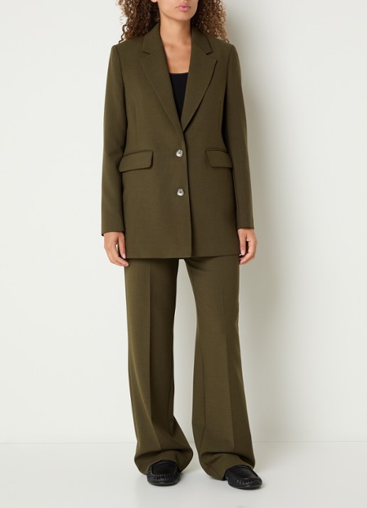 Selected Rita high waist straight fit pantalon met steekzakken - voorkant 3 mosgroen