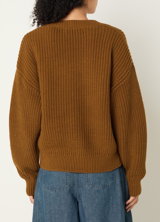 Selected Selma grofgebreide trui met V-hals - achterkant 3 cognac