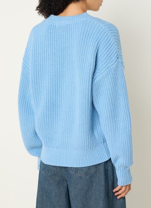 Selected Selma grofgebreide trui met V-hals - achterkant blauw