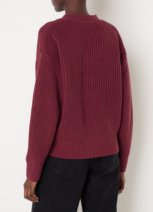 Selected Selma ribgebreid vest met V-hals - achterkant 4 bordeauxrood