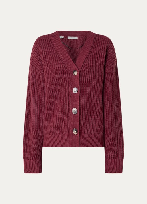 Selected Selma ribgebreid vest met V-hals - voorkant 2 bordeauxrood