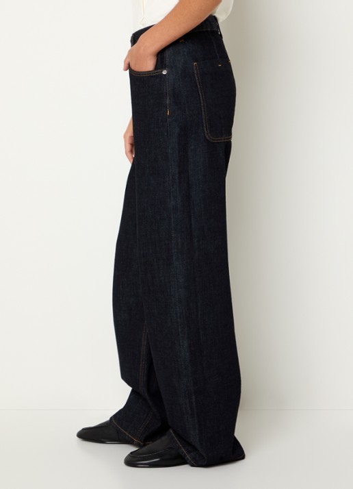 Selected Shelly high waist wide leg jeans met donkere wassing - detail 2 indigo