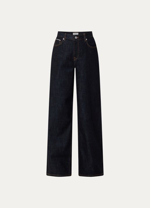 Selected Shelly high waist wide leg jeans met donkere wassing - voorkant 3 indigo