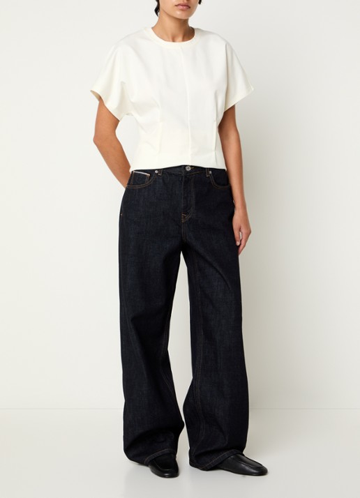Selected Shelly high waist wide leg jeans met donkere wassing - voorkant 4 indigo