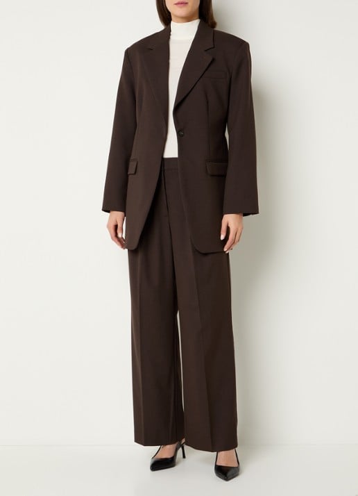Selected Sienna high waist loose fit pantalon in wolblend - voorkant 2 bruin