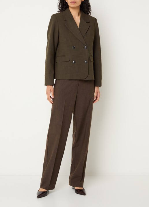 Selected Signe double-breasted blazer met klepzakken - voorkant 4 donkerbruin