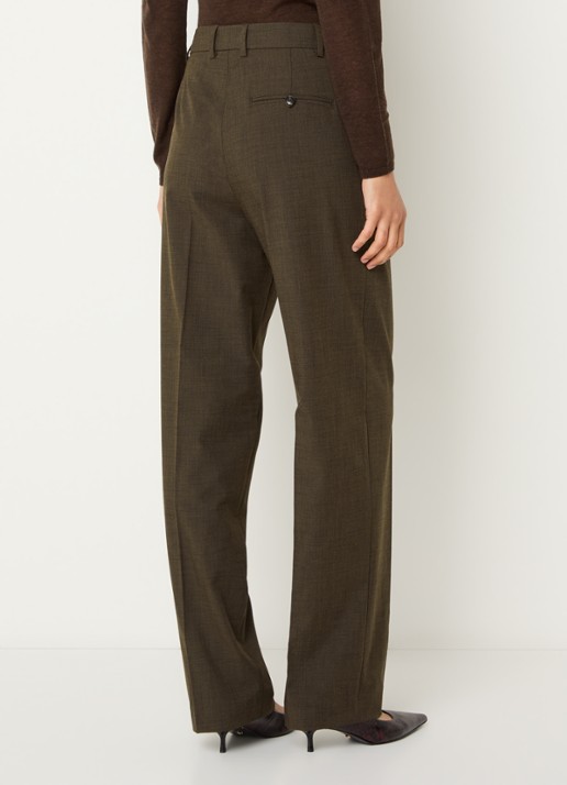 Selected Signe high waist straight fit pantalon met ruitdessin en paspelzakken - achterkant chocoladebruin