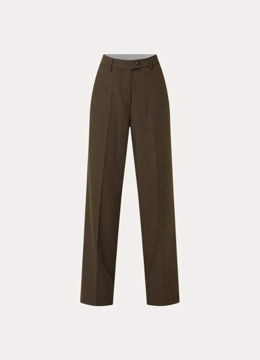 Selected Signe high waist straight fit pantalon met ruitdessin en paspelzakken - voorkant 2 chocoladebruin