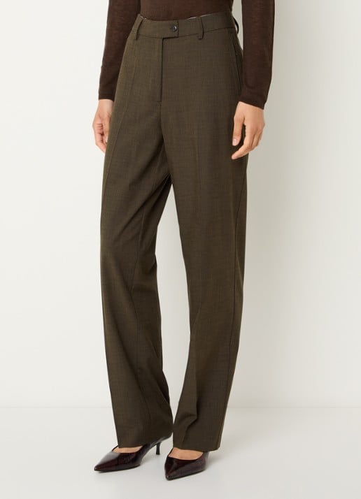 Selected Signe high waist straight fit pantalon met ruitdessin en paspelzakken