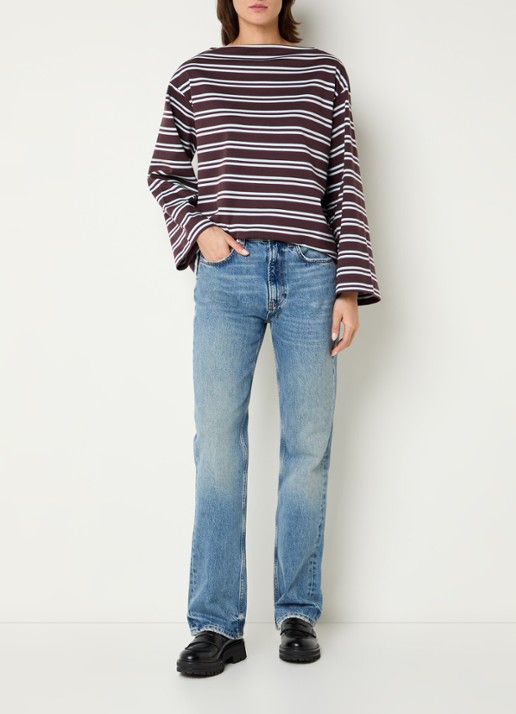 Selected Slfpolly sweater met streepprint en boothals - voorkant 3 bordeauxrood