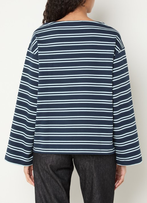 Selected Slfpolly sweater met streepprint en boothals - achterkant 4 donkerblauw