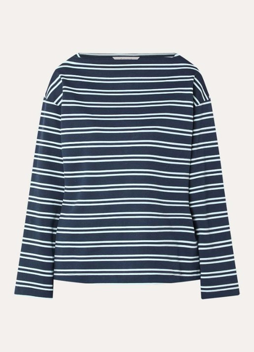 Selected Slfpolly sweater met streepprint en boothals - voorkant 2 donkerblauw