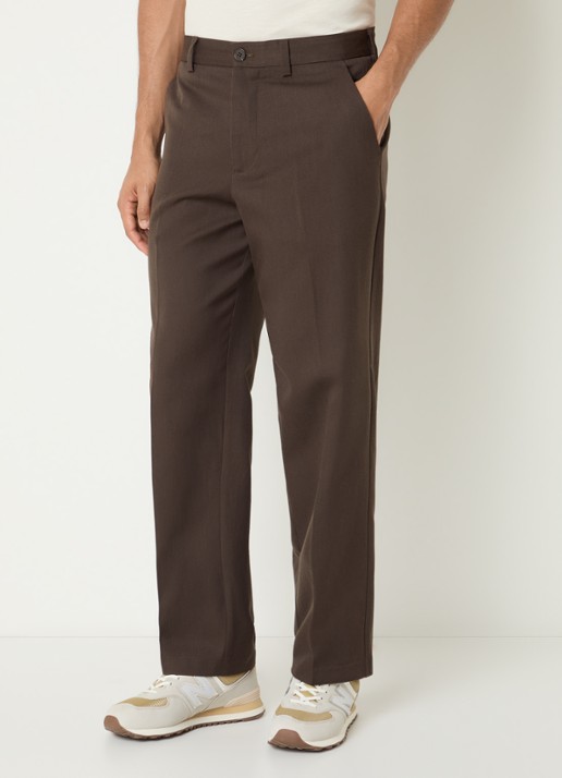 Selected Straight fit pantalon in wolblend met steekzakken - detail 3 donkerbruin