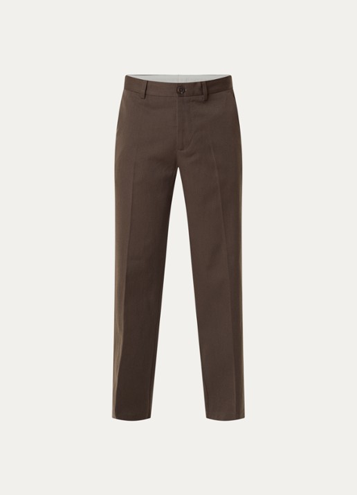 Selected Straight fit pantalon in wolblend met steekzakken - voorkant donkerbruin
