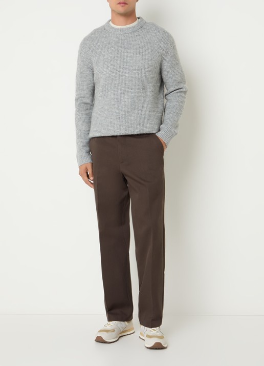 Selected Straight fit pantalon in wolblend met steekzakken - voorkant 2 donkerbruin