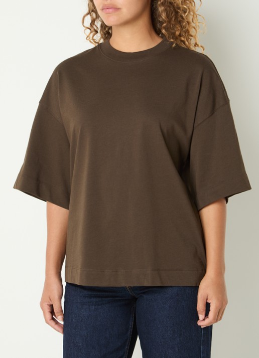 Selected T-shirt met ronde hals - detail 3 bronsgroen