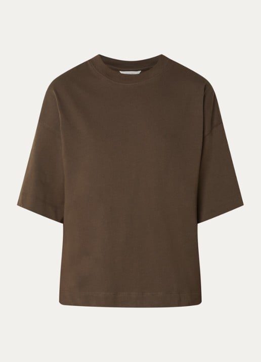 Selected T-shirt met ronde hals - voorkant bronsgroen