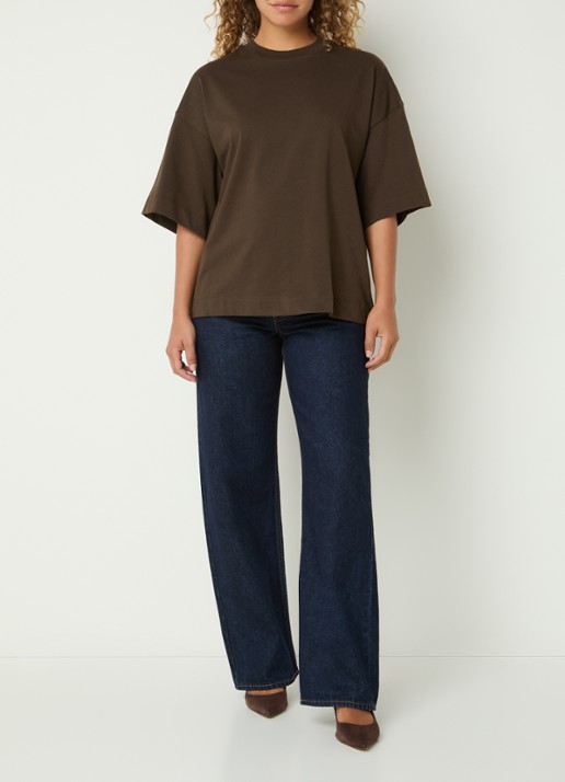 Selected T-shirt met ronde hals - voorkant 2 bronsgroen