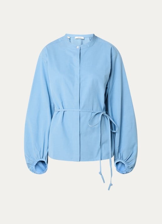 Selected Talia blouse met strikceintuur - voorkant 3 blauw