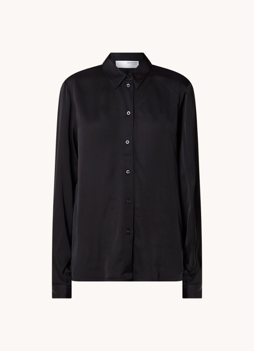 Selected Talia blouse van satijn  - voorkant 3 zwart
