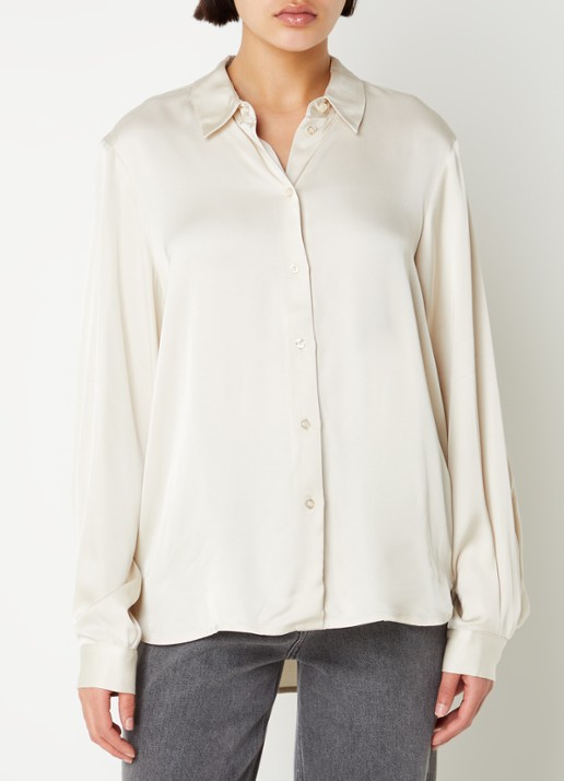 Selected Talia blouse van satijn  - detail beige