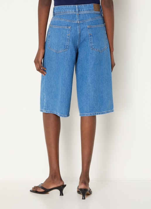 Selected Tenna high waist wide fit korte broek van denim met medium wassing - achterkant indigo
