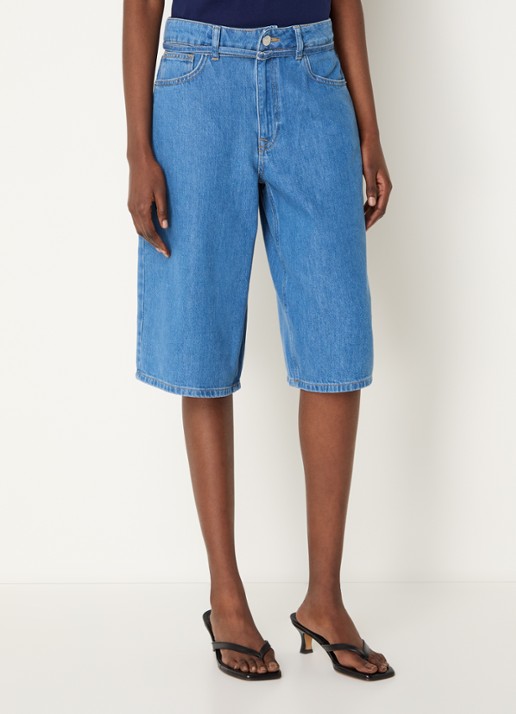 Selected Tenna high waist wide fit korte broek van denim met medium wassing