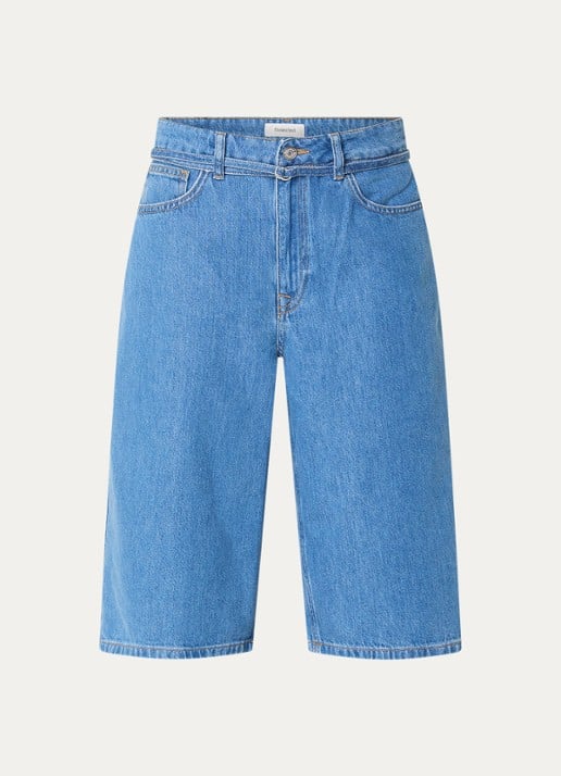 Selected Tenna high waist wide fit korte broek van denim met medium wassing - voorkant 2 indigo