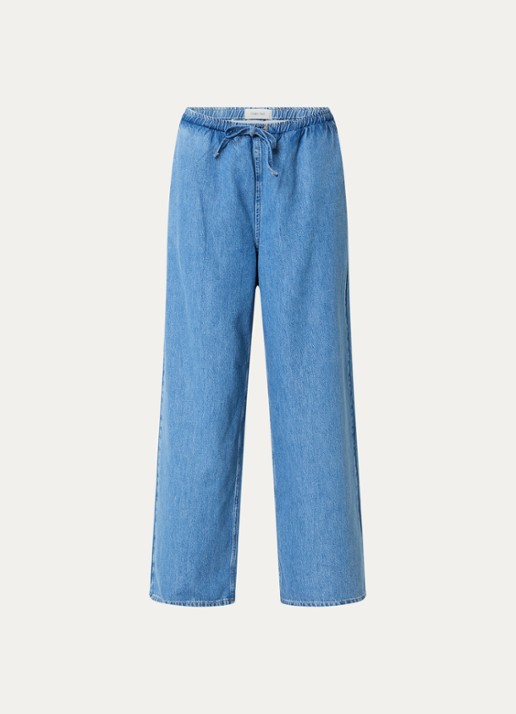 Selected Tenna high waist wide leg jeans met medium wassing en steekzakken - voorkant indigo