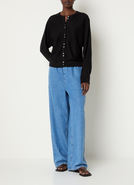 Selected Tenna high waist wide leg jeans met medium wassing en steekzakken - voorkant 2 indigo