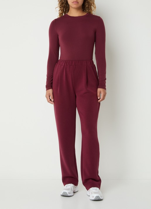 Selected Tenny mid waist broek met stretch - voorkant 2 bordeauxrood