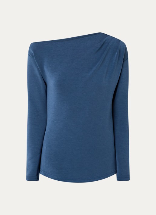 Selected Tenny off shoulder top met asymmetrische hals - voorkant 2 staalblauw