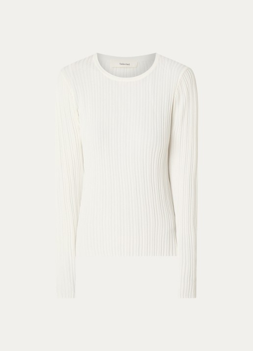 Selected Toledo grofgebreide pullover met ronde hals - voorkant 2 wit