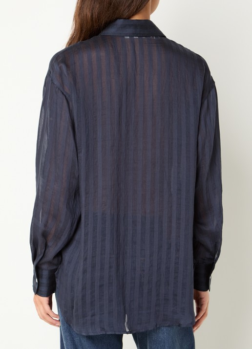 Selected Toran semi-transparante blouse met streepprint - achterkant donkerblauw