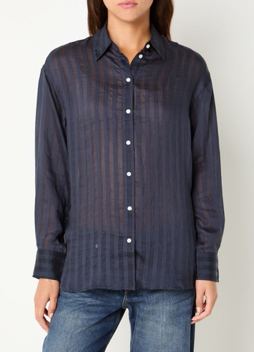 Selected Toran semi-transparante blouse met streepprint - detail 2 donkerblauw
