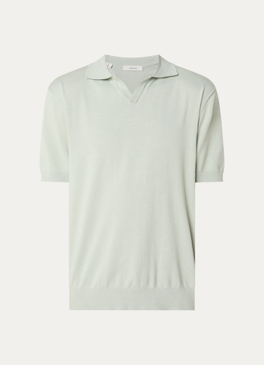 Selected Torino fijngebreide regular fit polo  - voorkant lindegroen